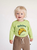 Bebek Uzun Kollu T-shirt | Kruvasan Baskılı | 6 Ay–3 Yaş | Sarı & Yeşil | %100 Pamuk | RG392