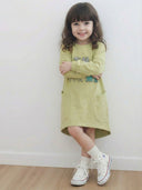 Günlük Penye Kız Çocuk Elbisesi | Çift Cepli, %100 Pamuk | Rahat Kesim, 4 Mevsim | 3-9 Yaş | RG1405