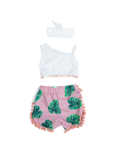 Girl's Patterned Swim Shorts, Crop Top and Headband