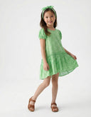 Pamuk Çiçek Desenli Çocuk Elbisesi ve Saç Bandı