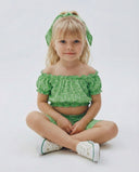 Pamuk Çiçek Desenli Çocuk Şort-Üst Takım ve Saç Bandı