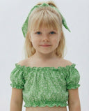 Pamuk Çiçek Desenli Çocuk Şort-Üst Takım ve Saç Bandı