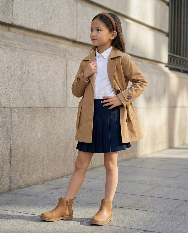 Kinder-Trenchcoat | 3–9 Jahre | Khaki & Beige | Mit Gürtel, für die Übergangszeit | Für Mädchen & Jungen | RG1502