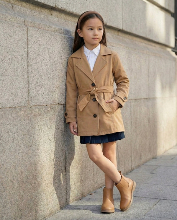 Kinder-Trenchcoat | 3–9 Jahre | Khaki & Beige | Mit Gürtel, für die Übergangszeit | Für Mädchen & Jungen | RG1502