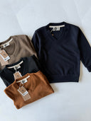 Children's V-Neck Knitwear Collar Selanik Fabric Sweat