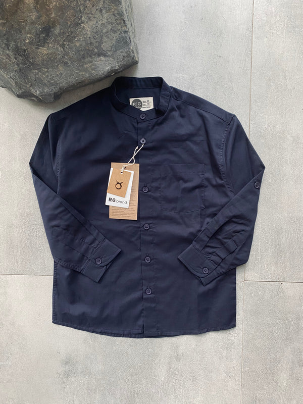 Boys' Mandarin Collar Shirt – 9-15 Years, 100% Cotton, Long Sleeves &amp; Epaulets | RG3385