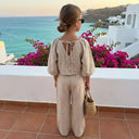 Pamuk Keten Kız Çocuk Takımı | Uzun Kollu Bluz & Pantolon | 3-9 Yaş | RG 1573 %100 Pamuk