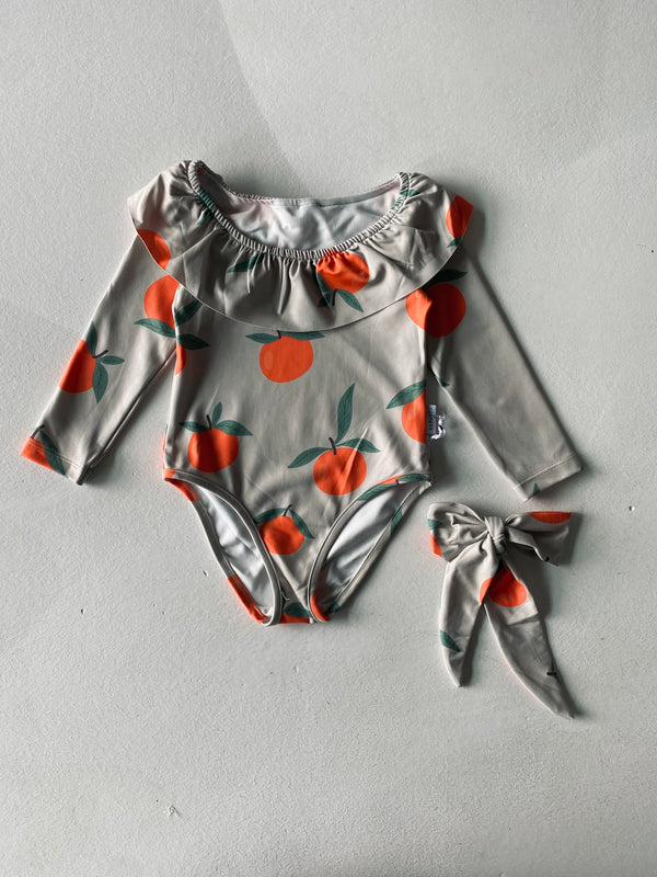 Kinder-Badeanzug mit Rüschenkragen, Langarm & Haarspange | 3–9 Jahre | RG Brand | RG1597