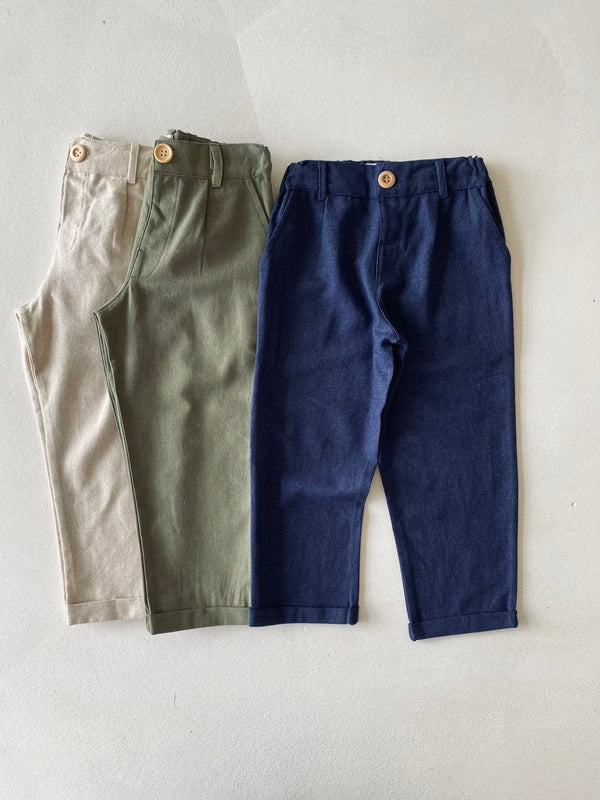 Linen Kids' Trousers | Ages 9-15 | Cream – Beige – Khaki | Elastic Waist, Soft Seasonal Cotton Linen | RG3716