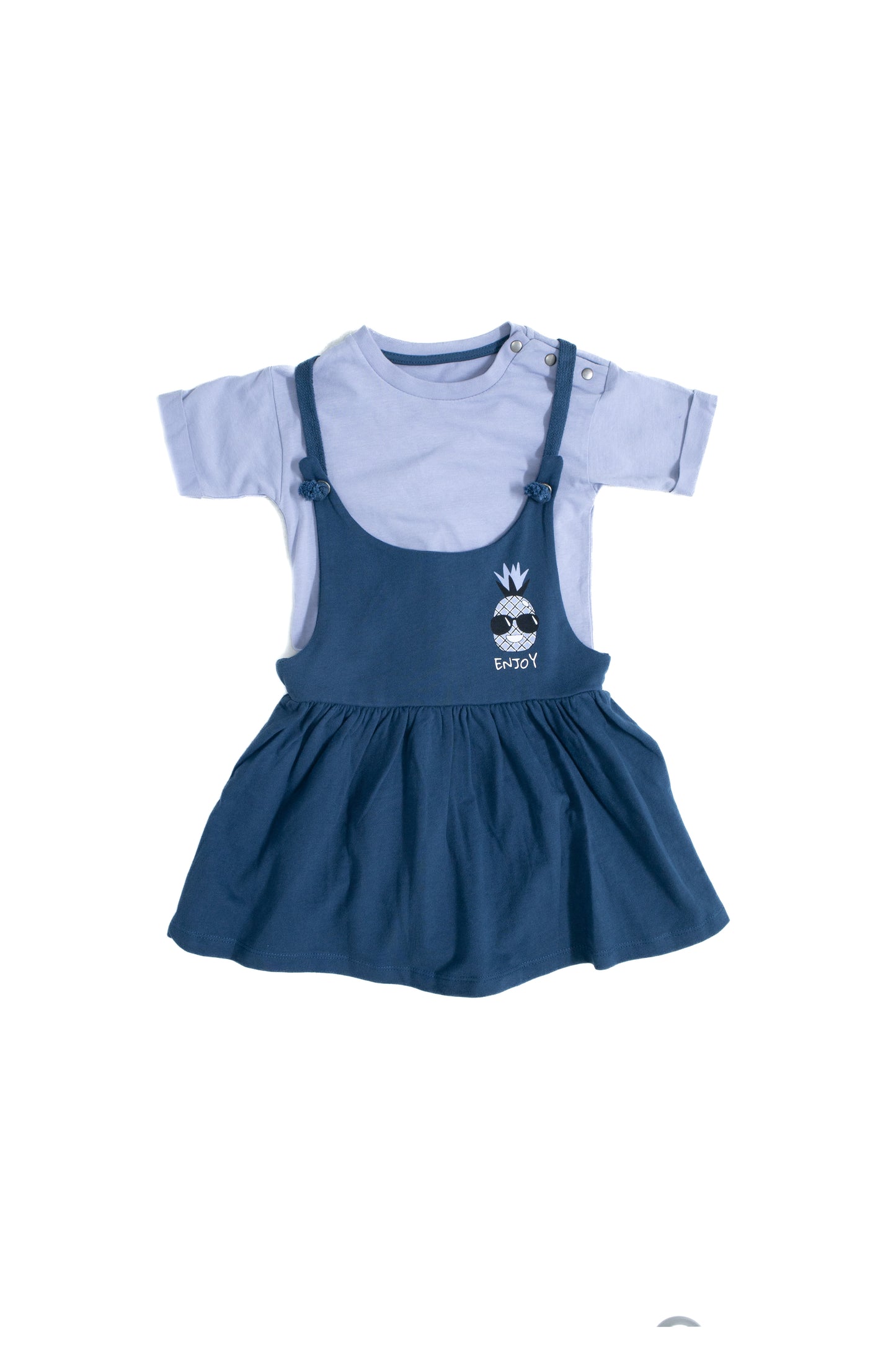 100% Cotton Printed Detailed Children's Strap Dress and T-Shirt