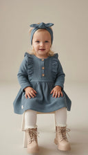 Kız Bebek Waffle Kumaş Fırfırlı Elbise Takımı