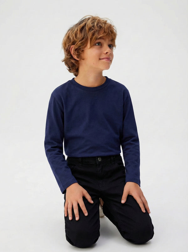 RG1703 çocuk pamuk basic uzun kollu tişört, lacivert, 3–9 yaş alternatif görünüm