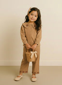 Kız Çocuk 3’lü Keten Takım | %100 Pamuk Bluz, Pantolon & Saç Bandı | 3-9 Yaş | RG1714