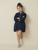 Çocuk Kot Elbise | Düğmeli Yaka, Uzun Kollu, Büzgü Detaylı | Günlük ve Şık Jean Elbise | RG1741