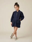 Çocuk Kot Elbise | Düğmeli Yaka, Uzun Kollu, Büzgü Detaylı | Günlük ve Şık Jean Elbise | RG1741