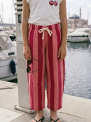 Kız Çocuk Bol Pantolon | 3–9 Yaş | Pamuk Jarse | Bordo & Pembe Çizgili | RG1746