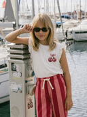 kız çocuk, crop tişört, kiraz baskılı, fırfır kollu, %100 pamuk, 3-9 yaş, RG Brand, yazlık, çocuk giyim — doğal dağılımlı.