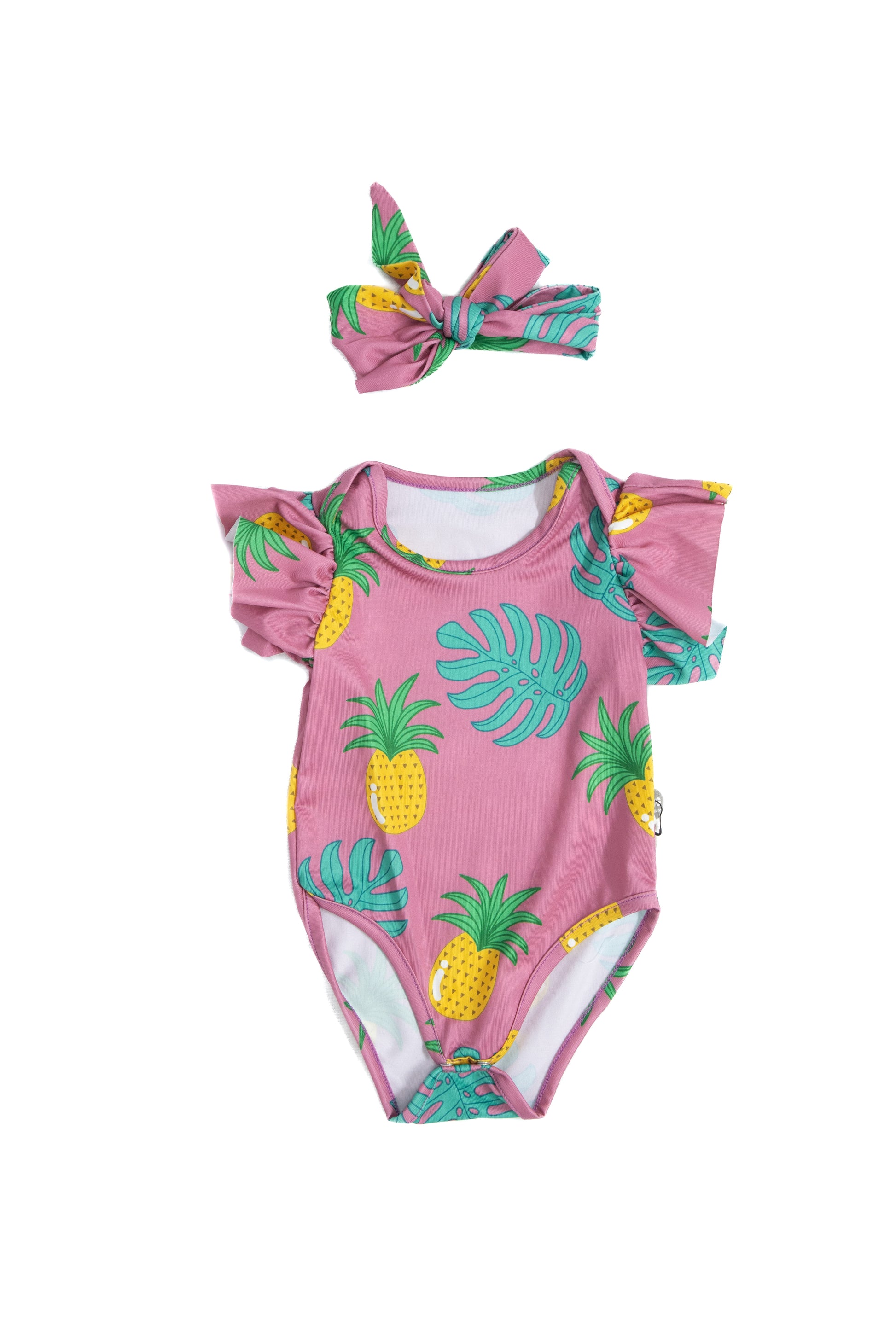 Baby Girl Patterned Quick Drying Swimsuit and Headband