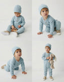Half-Button Natural Waffle Baby Girl and Boy Romper and Hat Set | Soft Textured Baby Outfit | RG250