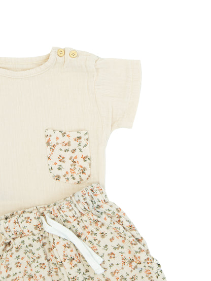 Baby 100% Organic Muslin Pocket T-Shirt Tracksuit Set and Pushi 3-Piece Set