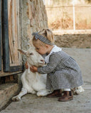 Kız Bebek Ekose Müslin Elbise ve Saç Bandı Takımı – Uzun Kollu| RG271