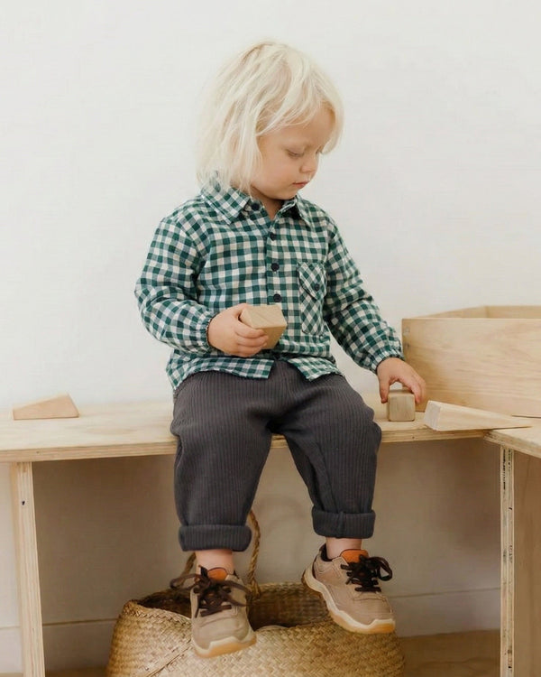 RG302 bebek ekose gömlek ve denim pantolon, 6 ay–3 yaş kombin görünümü