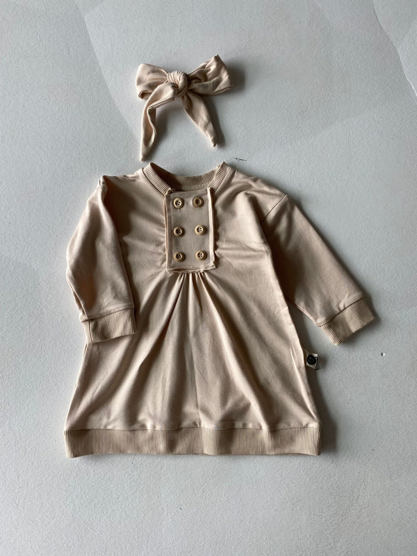 100% Natural Cotton Baby Button-Front Pleated Dress & Headband 2-Piece Set | Baby Girl | RG306