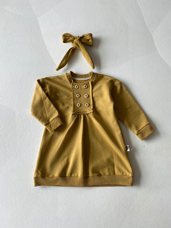 100% Natural Cotton Baby Button-Front Pleated Dress & Headband 2-Piece Set | Baby Girl | RG306