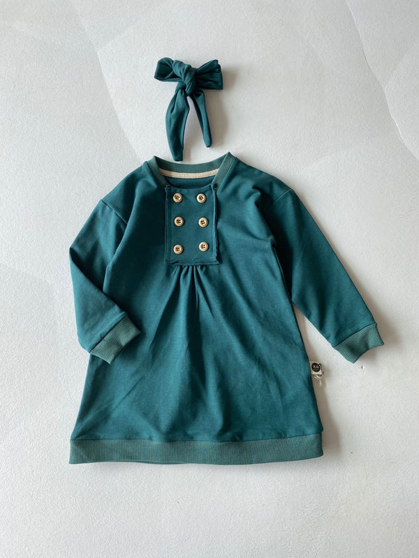 100% Natural Cotton Baby Button-Front Pleated Dress & Headband 2-Piece Set | Baby Girl | RG306