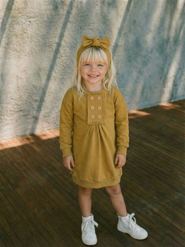 100% Natural Cotton Baby Button-Front Pleated Dress & Headband 2-Piece Set | Baby Girl | RG306