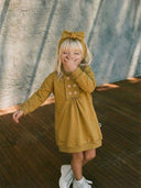 %100 Natural Pamuk Bebek Önden Düğmeli Pileli Elbise & Saç Bandı 2’li Takım | Kız Bebek | RG 306