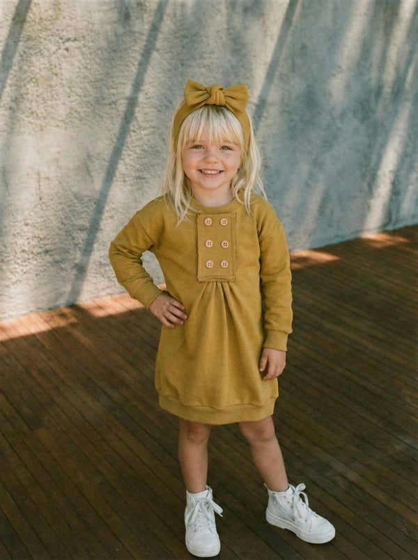 100% Natural Cotton Baby Button-Front Pleated Dress & Headband 2-Piece Set | Baby Girl | RG306