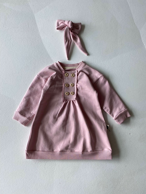 100% Natural Cotton Baby Button-Front Pleated Dress & Headband 2-Piece Set | Baby Girl | RG306