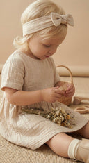 Bebek Kız Müslin Elbise | Çift Cepli Yazlık Elbise Ve Saç Bandı | Doğal Müslin Kumaş | RG318