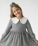 Genç Kız Çocuk Müslin Uzun Kollu Pötikareli Yakalı Elbise ve Toka Seti 9–15 Yaş | RG3333