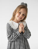 Genç Organik Müslin Uzun Kollu Pileli Bebek Yaka Elbise ve Toka