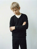 Genç Çocuk V Yaka Triko Old Money Kız & Erkek Kazak 9–15 Yaş | Siyah | RG3365