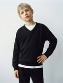 Genç Çocuk V Yaka Triko Old Money Kız & Erkek Kazak 9–15 Yaş | Siyah | RG3365