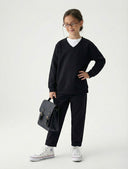 Genç Çocuk V Yaka Triko Old Money Kız & Erkek Kazak 9–15 Yaş | Siyah | RG3365