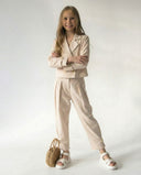 Junges Leinen-Jacken-Hosen-Set