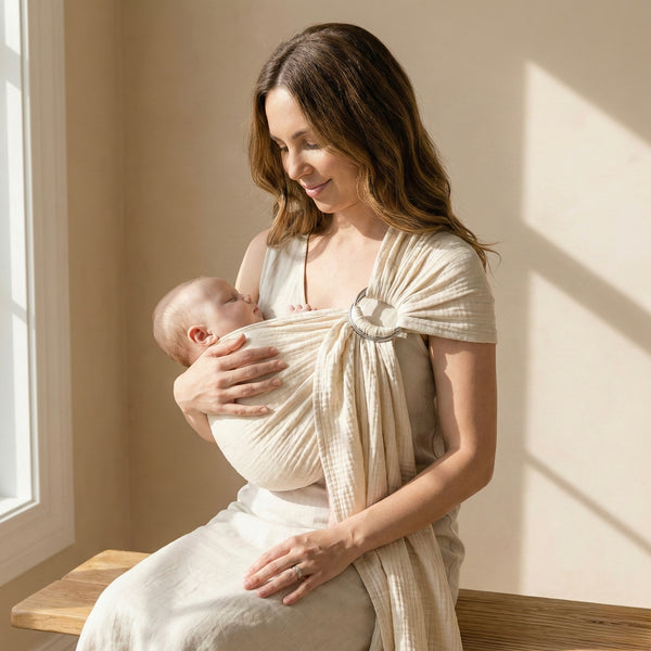Ring-Sling-Babytragetuch | 100 % Baumwolle | Ab der Geburt | Gold- & Silberringe | RG Brand | RG370