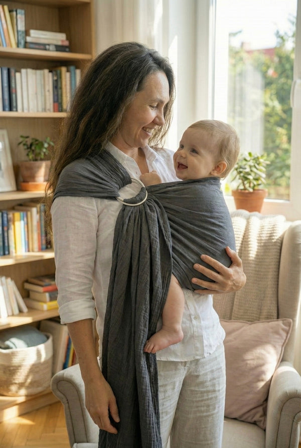 Ring-Sling-Babytragetuch | 100 % Baumwolle | Ab der Geburt | Gold- & Silberringe | RG Brand | RG370