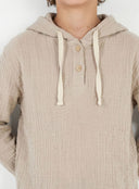 Genç Kız ve Erkek Müslin Kapüşonlu Sweatshirt | Uzun Kollu, Düğmeli