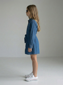 Genç Kot Elbise – Kemerli, Düğmeli, Gömlek Yaka, Uzun Kollu