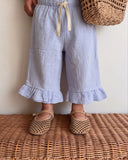 Kız Bebek Fırfırlı Paça Pantolon | 6 Ay–3-4 Yaş | Müslin & PütüKare | Bej & Mavi | RG379