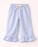 Kız Bebek Fırfırlı Paça Pantolon | 6 Ay–3-4 Yaş | Müslin & PütüKare | Bej & Mavi | RG379