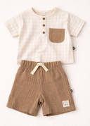 Bebek Takımı Kız & Erkek | Gömlek & Şort Set | 6 Ay–3-4 Yaş | Bej PütüKare & Mavi PütüKare | RG381