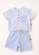 Bebek Takımı Kız & Erkek | Gömlek & Şort Set | 6 Ay–3-4 Yaş | Bej PütüKare & Mavi PütüKare | RG381