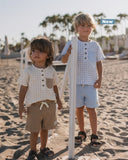 Bebek Takımı Kız & Erkek | Gömlek & Şort Set | 6 Ay–3-4 Yaş | Bej PütüKare & Mavi PütüKare | RG381