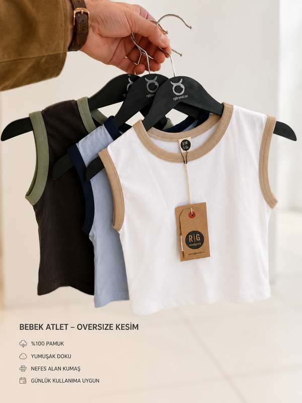 Bebek Atlet | Biyeli | 6 Ay–3-4 Yaş | %100 Pamuk Yazlık | Beyaz, Mavi, Kahve | RG389